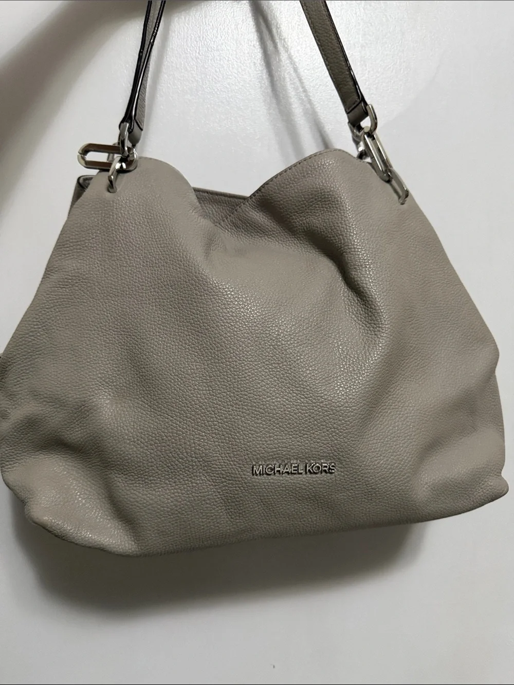 Michael Kors Pebbled Leather Shoulder Hobo in Taupe Gray